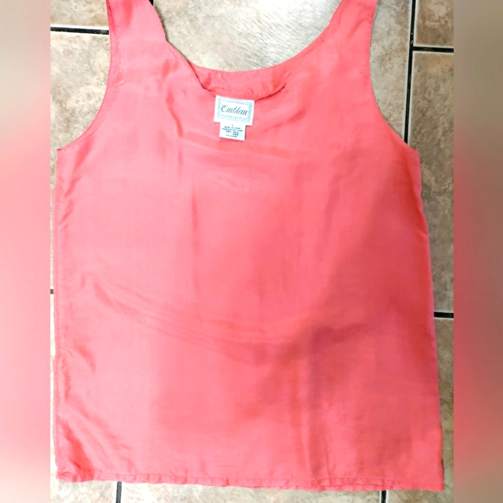 Vintage 100% Silk Minimal Sleeveless Tank in Blush, Rose Silk Blouse, Soft, Thin